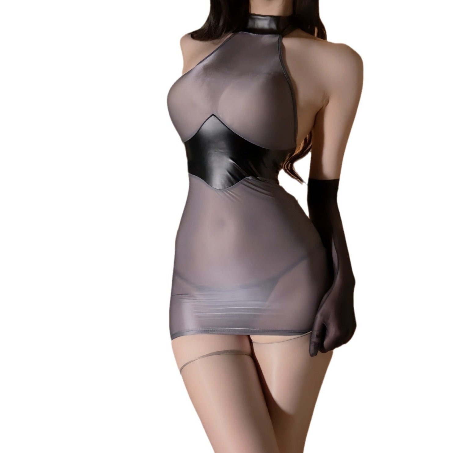 Image of That's right, the night erotic lingerie, sexy patent leather splicing, see-through hip skirt, uniform, secretary suit, tight pajama girl
